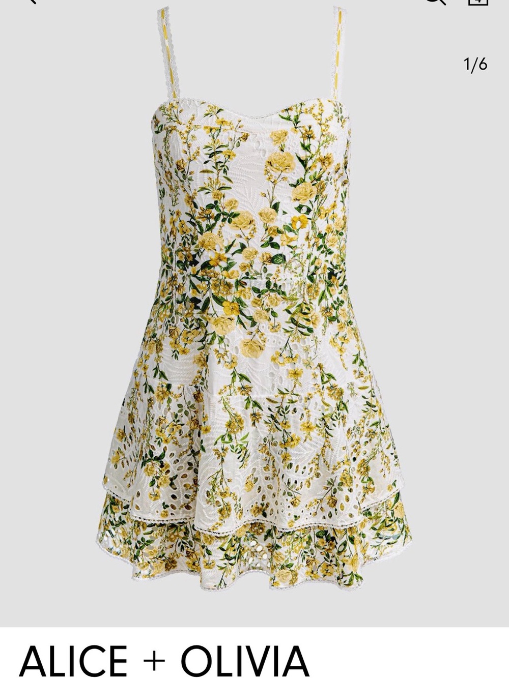 Alice + Olivia White Floral Eyelet Mini Dress with Yellow Roses